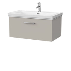 [BFSL3225A] Pershall Contemporary Wall Hung 1 Drawer Vanity Unit with Traditional 1 Tap Hole Fireclay Basin - Choice of Size and Colour - Cutout