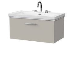[BFSL3225B] Pershall Contemporary Wall Hung 1 Drawer Vanity Unit with Traditional 3 Tap Hole Fireclay Basin - Choice of Size and Colour - Cutout