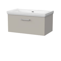 [BFSL3225H] Pershall Contemporary Wall Hung 1 Drawer Vanity Unit with Traditional 0 Tap Hole Fireclay Basin - Choice of Size and Colour - Cutout