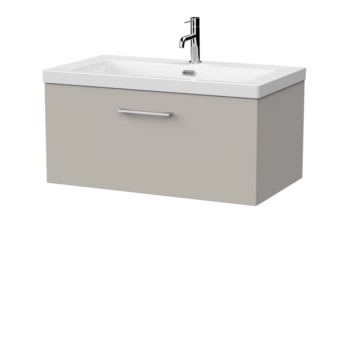 [BFSL3225L] Pershall Contemporary Wall Hung 1 Drawer Vanity Unit with 1 Tap Hole Fireclay Basin - Choice of Size and Colour - Cutout