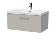 [BFSL3225L] Pershall Contemporary Wall Hung 1 Drawer Vanity Unit with 1 Tap Hole Fireclay Basin - Choice of Size and Colour - Cutout