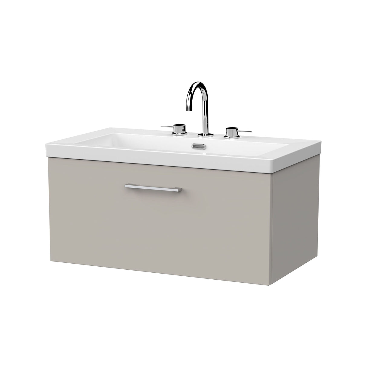 [BFSL3225M] Pershall Contemporary Wall Hung 1 Drawer Vanity Unit with 3 Tap Hole Fireclay Basin - Choice of Size and Colour - Cutout