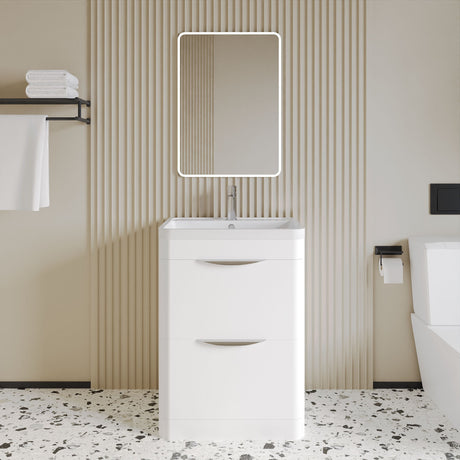 [BFWA001A] Balterley Wave Floor Standing 2 Drawer Vanity Unit Basin, Gloss White, 550mm - Lifestyle 1