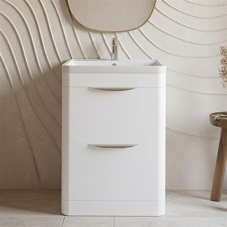 [BFWA001A] Balterley Wave Floor Standing 2 Drawer Vanity Unit Basin, Gloss White, 550mm - Silo