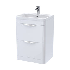 [BFWA001] Balterley Wave Modern Bathroom Floor Standing 2 Drawer Vanity Unit Basin, Gloss White, 600mm - Cutout