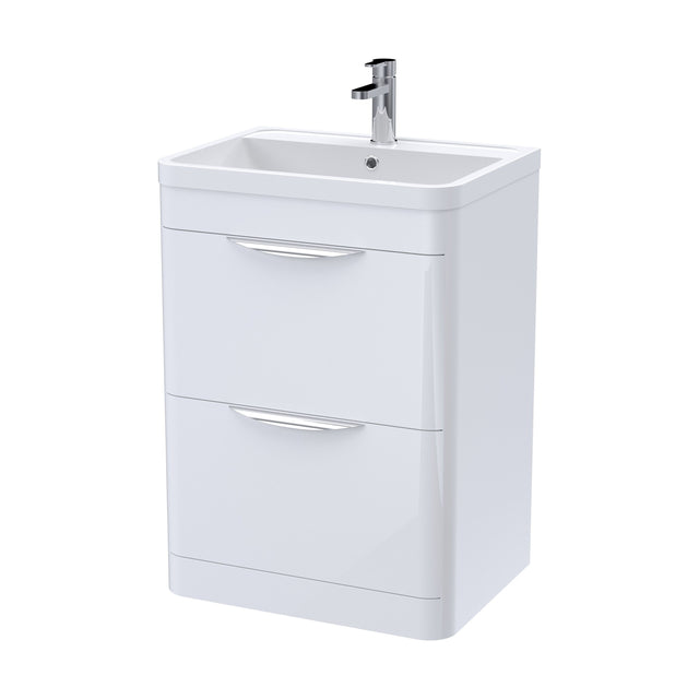 [BFWA001] Balterley Wave Modern Bathroom Floor Standing 2 Drawer Vanity Unit Basin, Gloss White, 600mm - Cutout