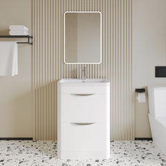 [BFWA001] Balterley Wave Modern Bathroom Floor Standing 2 Drawer Vanity Unit Basin, Gloss White, 600mm - Lifestyle 1