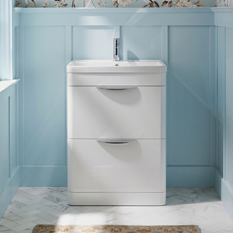 [BFWA001] Aldershawe Contemporary 2 Drawer Floor Standing Vanity Unit with Basin, Choice of Size and Colour - Silo