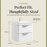 Modern 2-Drawer Wall Hung Vanity Basin Unit with Ceramic Basin - 600mm