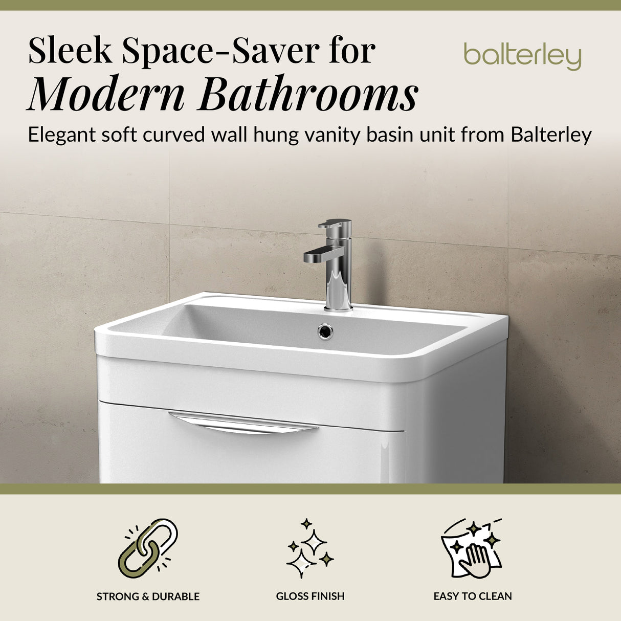 Modern 2-Drawer Wall Hung Vanity Basin Unit with Ceramic Basin - 600mm