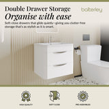 Modern 2-Drawer Wall Hung Vanity Basin Unit with Ceramic Basin - 600mm