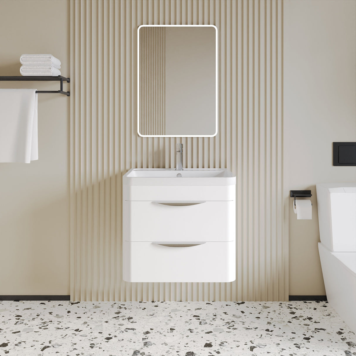 [BFWA002A] Aldershawe Modern 2-Drawer Wall Hung Vanity Basin Unit with Ceramic Basin - 600mm - Lifestyle 1