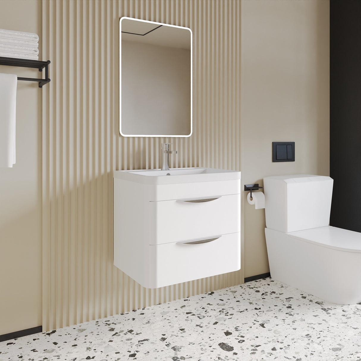 [BFWA002A] Aldershawe Modern 2-Drawer Wall Hung Vanity Basin Unit with Ceramic Basin - 600mm - Lifestyle 3