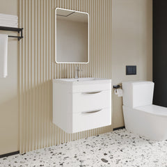 [BFWA002A] Aldershawe Modern 2-Drawer Wall Hung Vanity Basin Unit with Ceramic Basin - 600mm - Lifestyle 3