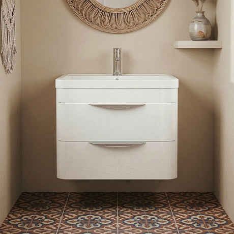 Aldershawe Modern 2-Drawer Wall Hung Vanity Basin Unit with Ceramic Basin - 600mm
