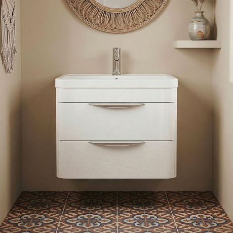 [BFWA002] Balterley Wave Modern Bathroom Wall Hung 2 Drawer Vanity Unit Basin, Gloss White, 550mm - Silo