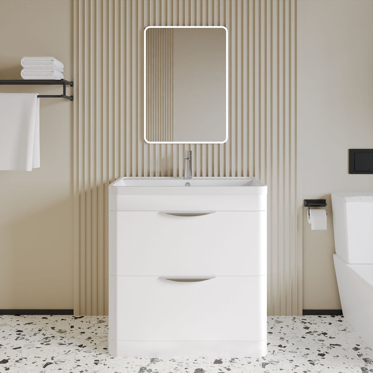 [BFWA004A] Aldershawe Floor Standing 2 Drawer Bathroom Vanity Basin Unit with Ceramic Basin, 800mm - Lifestyle 1