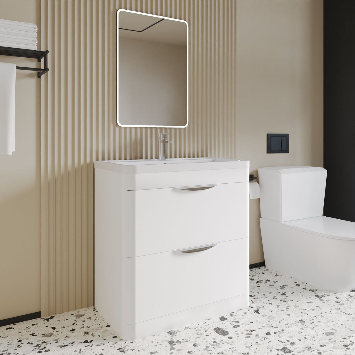 [BFWA004A] Aldershawe Floor Standing 2 Drawer Bathroom Vanity Basin Unit with Ceramic Basin, 800mm - Lifestyle 3