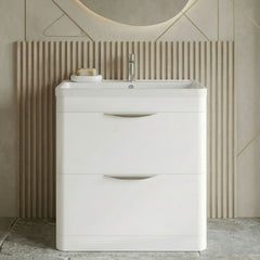 [BFWA004A] Aldershawe Floor Standing 2 Drawer Bathroom Vanity Basin Unit with Ceramic Basin, 800mm - Silo