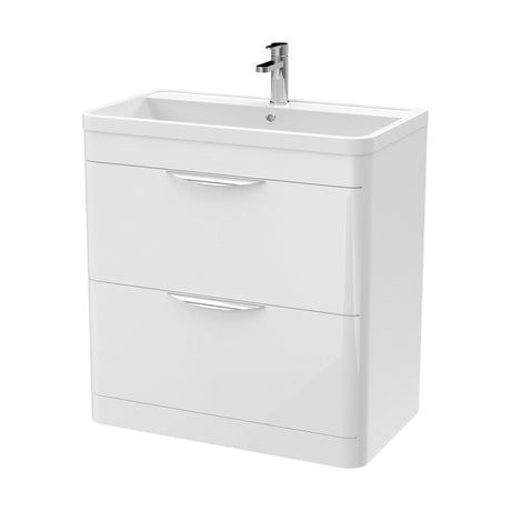 [BFWA004] Balterley Wave Modern Bathroom Floor Standing 2 Drawer Vanity Unit Basin, Gloss White, 755mm - Cutout