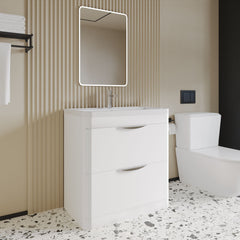 [BFWA004] Balterley Wave Modern Bathroom Floor Standing 2 Drawer Vanity Unit Basin, Gloss White, 755mm - Lifestyle 3