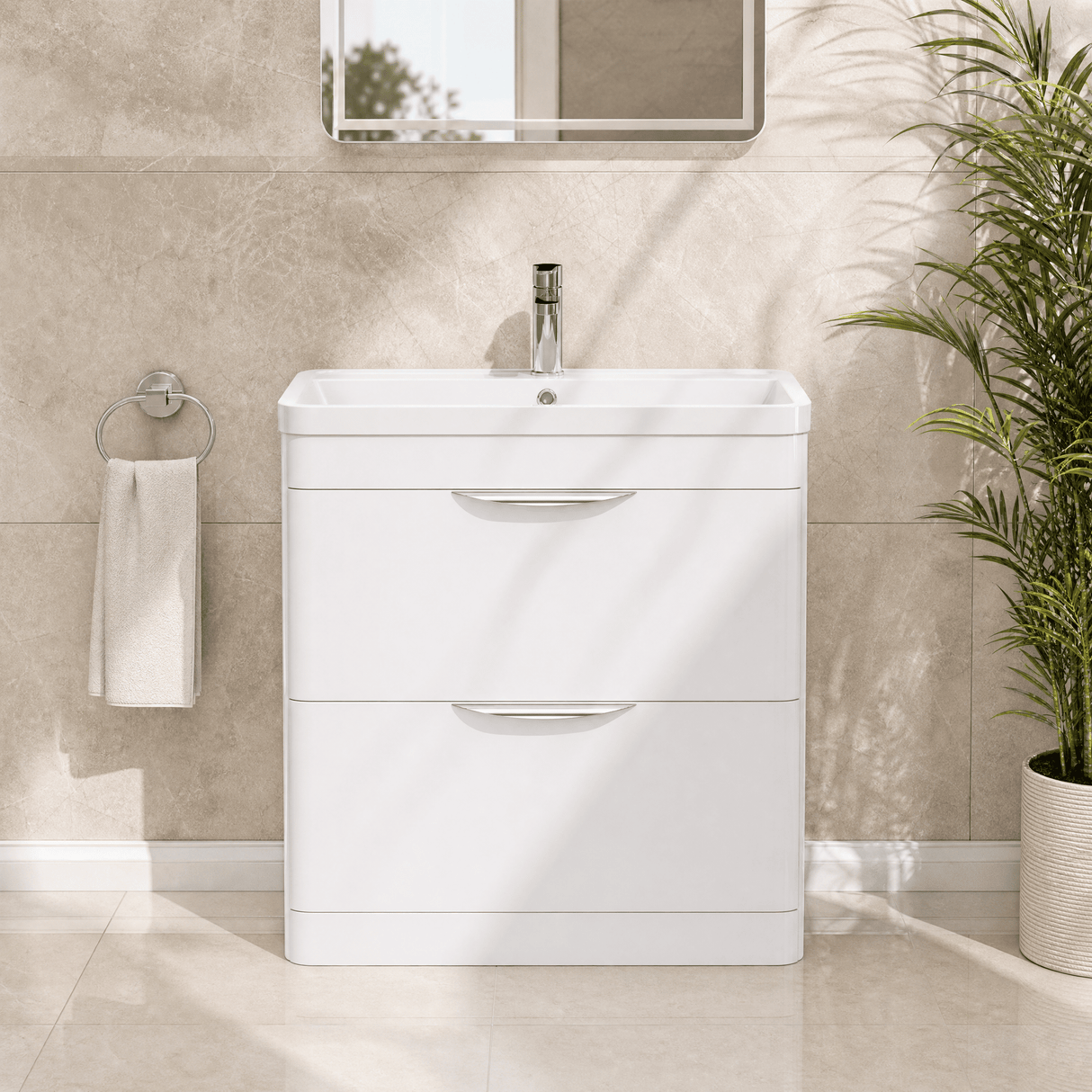 [BFWA004] Aldershawe Contemporary 2 Drawer Floor Standing Vanity Unit with Basin, Choice of Size and Colour - Silo