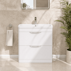 [BFWA004] Aldershawe Contemporary 2 Drawer Floor Standing Vanity Unit with Basin, Choice of Size and Colour - Silo