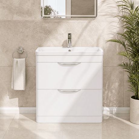 [BFWA004] Aldershawe Contemporary 2 Drawer Floor Standing Vanity Unit with Basin, Choice of Size and Colour - Silo