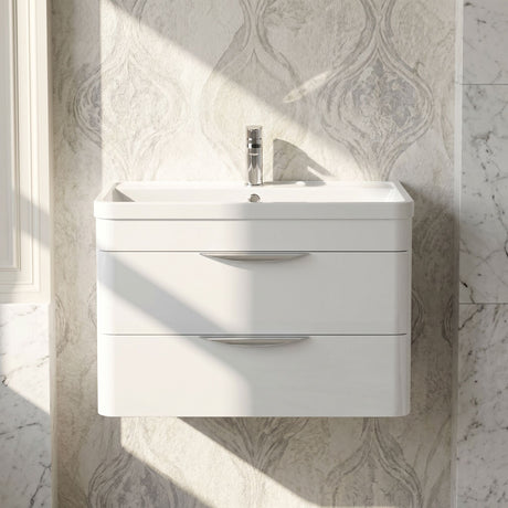 [BFWA005A] Aldershawe Contemporary 2 Drawer Wall Hung Vanity Unit with Ceramic Basin, 800mm, Choice of Colour - Silo