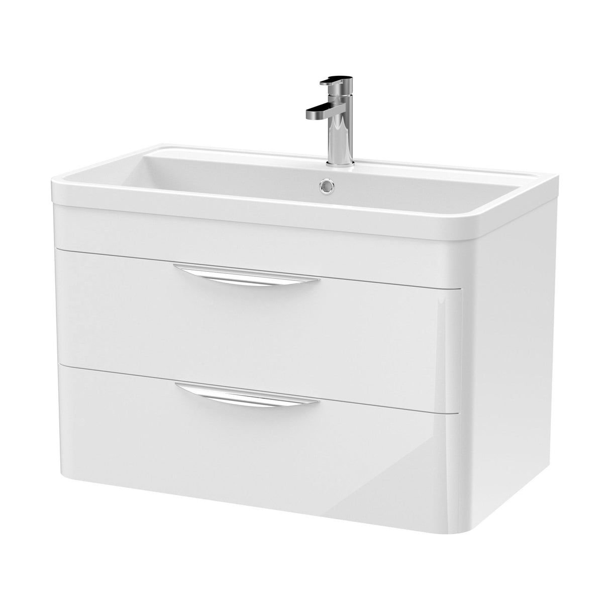 [BFWA005] Balterley Wave Modern Bathroom Wall Hung 2 Drawer Vanity Unit Basin, Gloss White, 755mm - Cutout