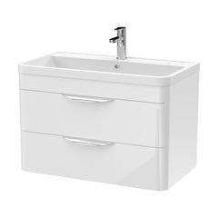 [BFWA005] Balterley Wave Modern Bathroom Wall Hung 2 Drawer Vanity Unit Basin, Gloss White, 755mm - Cutout