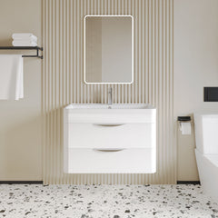 [BFWA005] Balterley Wave Modern Bathroom Wall Hung 2 Drawer Vanity Unit Basin, Gloss White, 755mm - Lifestyle 1