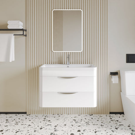[BFWA005] Balterley Wave Modern Bathroom Wall Hung 2 Drawer Vanity Unit Basin, Gloss White, 755mm - Lifestyle 1