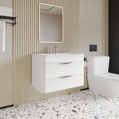 [BFWA005] Balterley Wave Modern Bathroom Wall Hung 2 Drawer Vanity Unit Basin, Gloss White, 755mm - Lifestyle 3