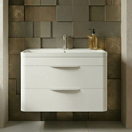 [BFWA005] Aldershawe Modern 2-Drawer Wall Hung Vanity Unit with Polymarble Basin, Choice of Size and Colour - Silo
