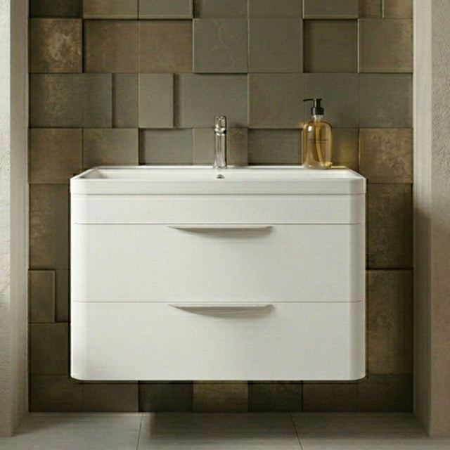 [BFWA005] Balterley Wave Modern Bathroom Wall Hung 2 Drawer Vanity Unit Basin, Gloss White, 755mm - Silo