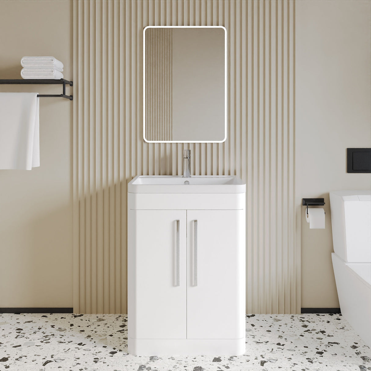 [BFWA010A] Aldershawe Modern Bathroom Floor Standing 2 Soft Close Door Vanity Basin Unit - Choice of Basin, Colour and Size - Lifestyle 1