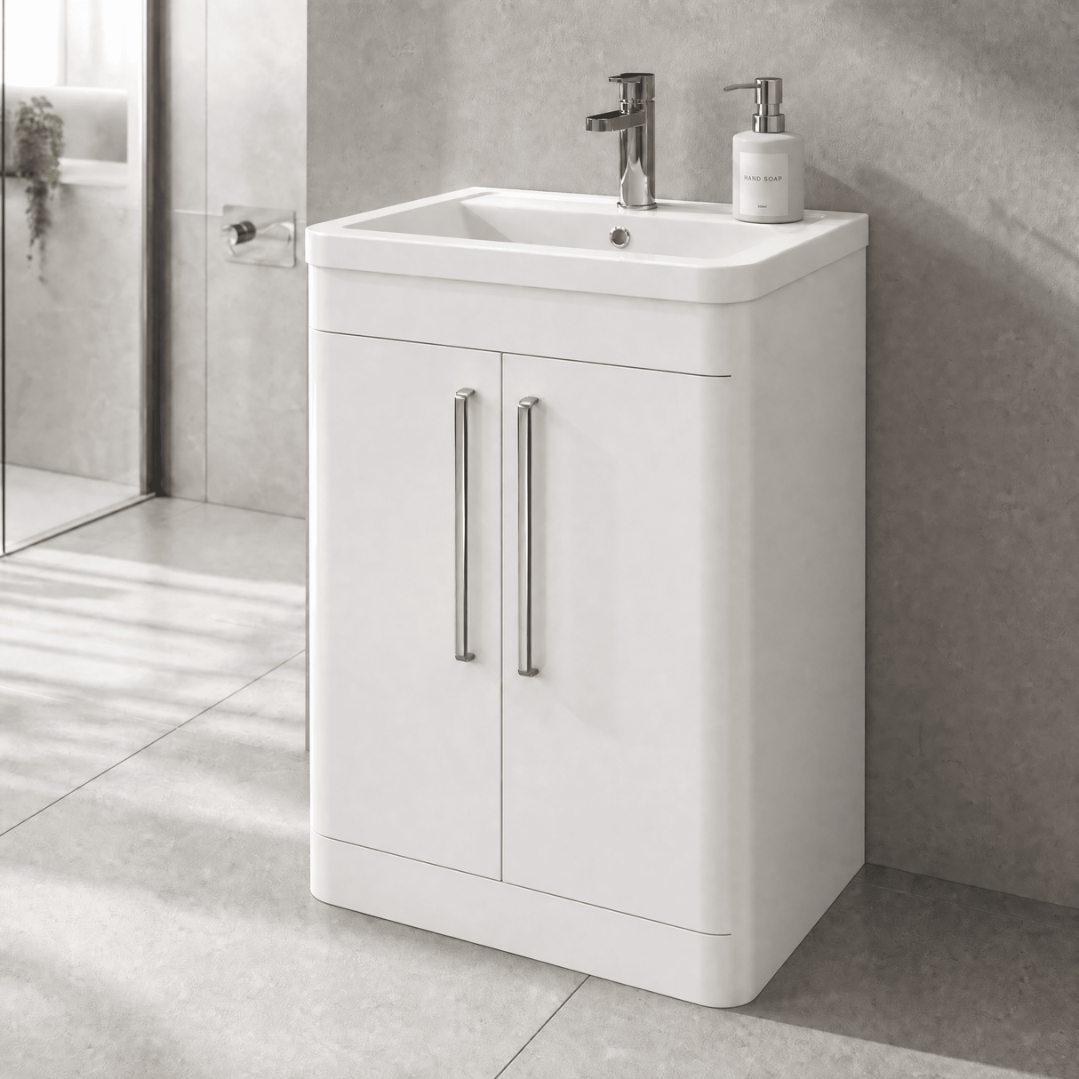 [BFWA010A] Aldershawe Modern Bathroom Floor Standing 2 Soft Close Door Vanity Basin Unit - Choice of Basin, Colour and Size - Lifestyle 2