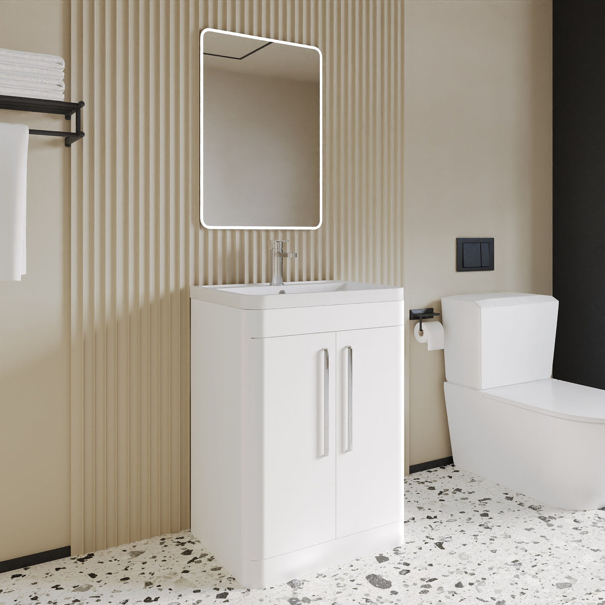 [BFWA010A] Aldershawe Modern Bathroom Floor Standing 2 Soft Close Door Vanity Basin Unit - Choice of Basin, Colour and Size - Lifestyle 3