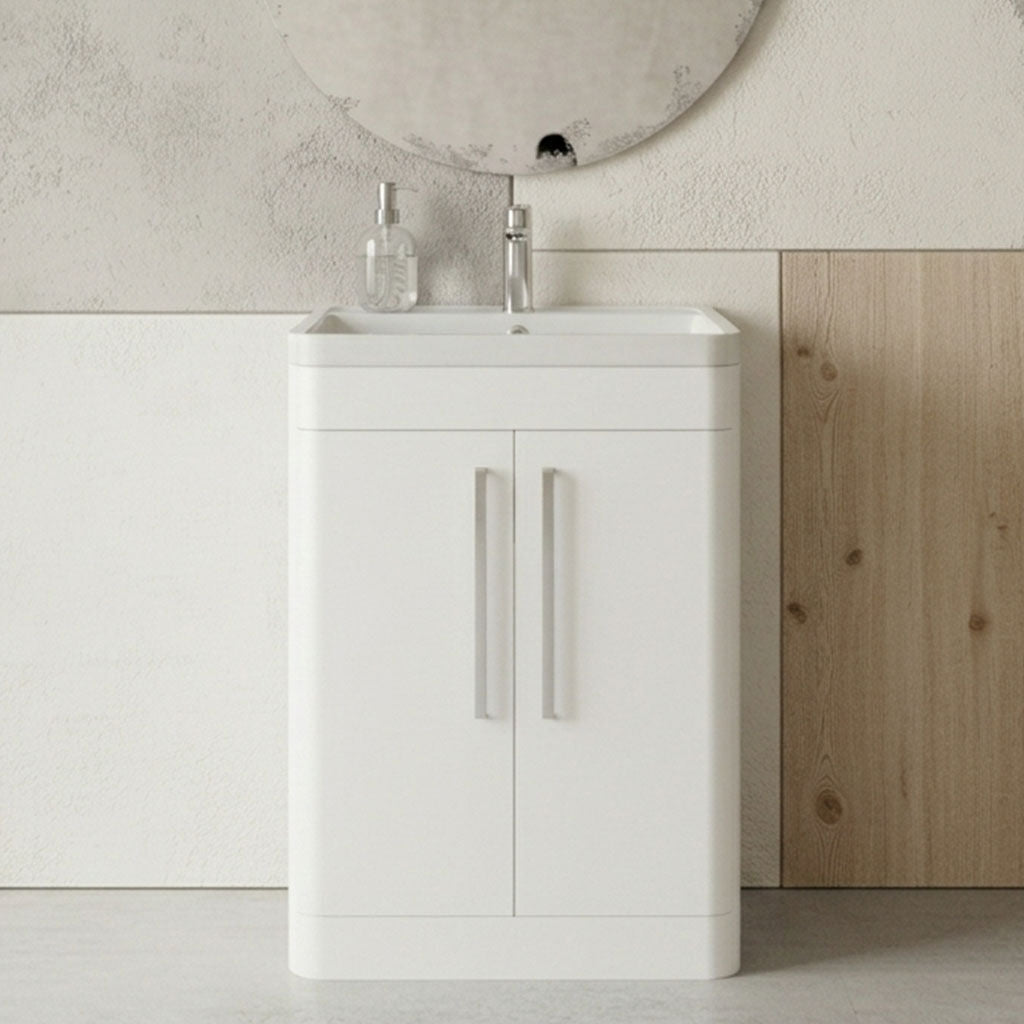 [BFWA010A] Aldershawe Modern Bathroom Floor Standing 2 Soft Close Door Vanity Basin Unit - Choice of Basin, Colour and Size - Silo