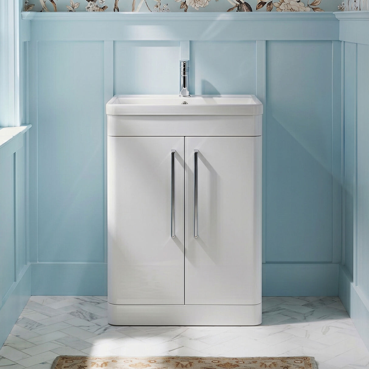 [BFWA010] Aldershawe Modern Bathroom Floor Standing 2 Soft Close Door Vanity Basin Unit - Choice of Basin, Colour and Size - Silo