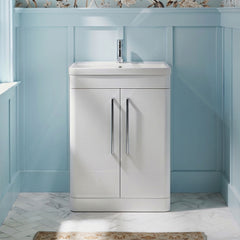 [BFWA010] Aldershawe Modern Bathroom Floor Standing 2 Soft Close Door Vanity Basin Unit - Choice of Basin, Colour and Size - Silo