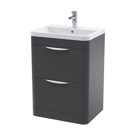 [BFWA1401A] Balterley Wave Contemporary Floor Standing 2 Drawer Vanity Unit & Ceramic Basin, Dark Grey, 550mm - Cutout