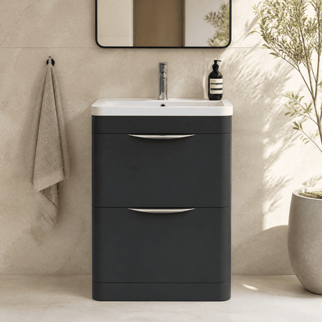 [BFWA1401A] Aldershawe Contemporary 2 Drawer Floor Standing Vanity Unit with Basin, 600mm, Choice of Colour - Silo