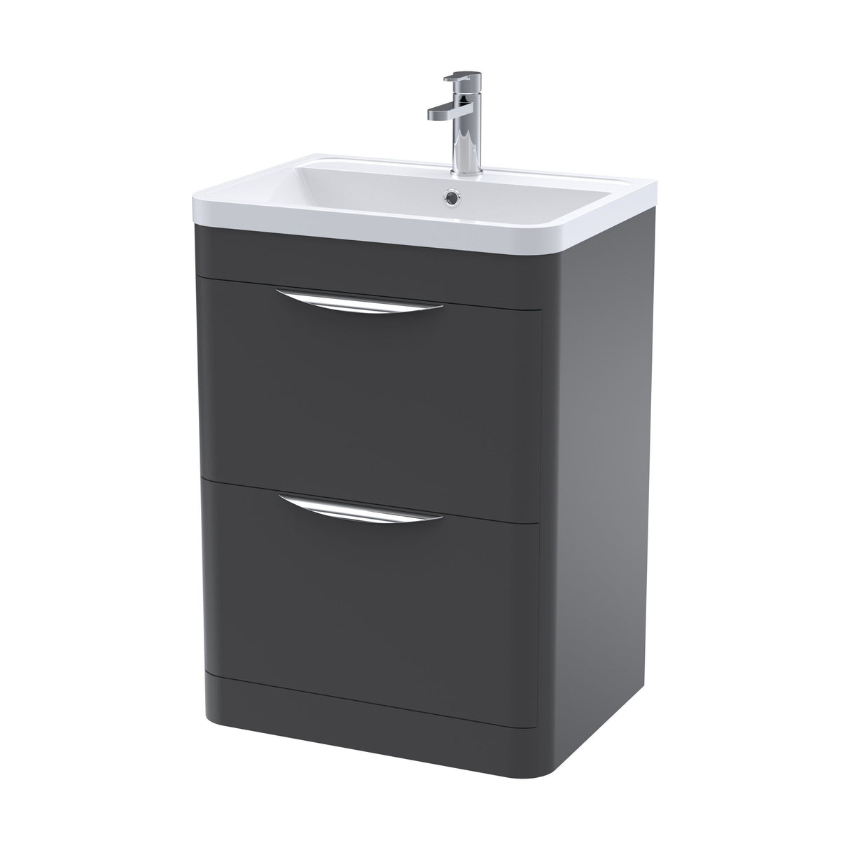 [BFWA1401] Balterley Wave Contemporary Floor Standing 2 Drawer Vanity Unit & Basin, Dark Grey, 550mm - Cutout