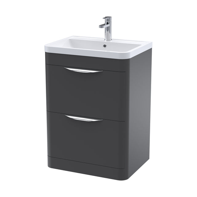 [BFWA1401] Balterley Wave Contemporary Floor Standing 2 Drawer Vanity Unit & Basin, Dark Grey, 550mm - Cutout