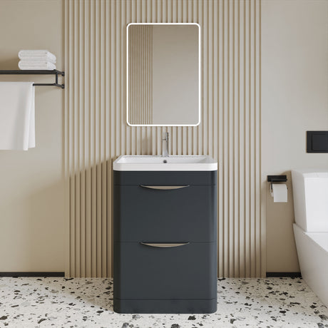 [BFWA1401] Balterley Wave Contemporary Floor Standing 2 Drawer Vanity Unit & Basin, Dark Grey, 550mm - Lifestyle 1