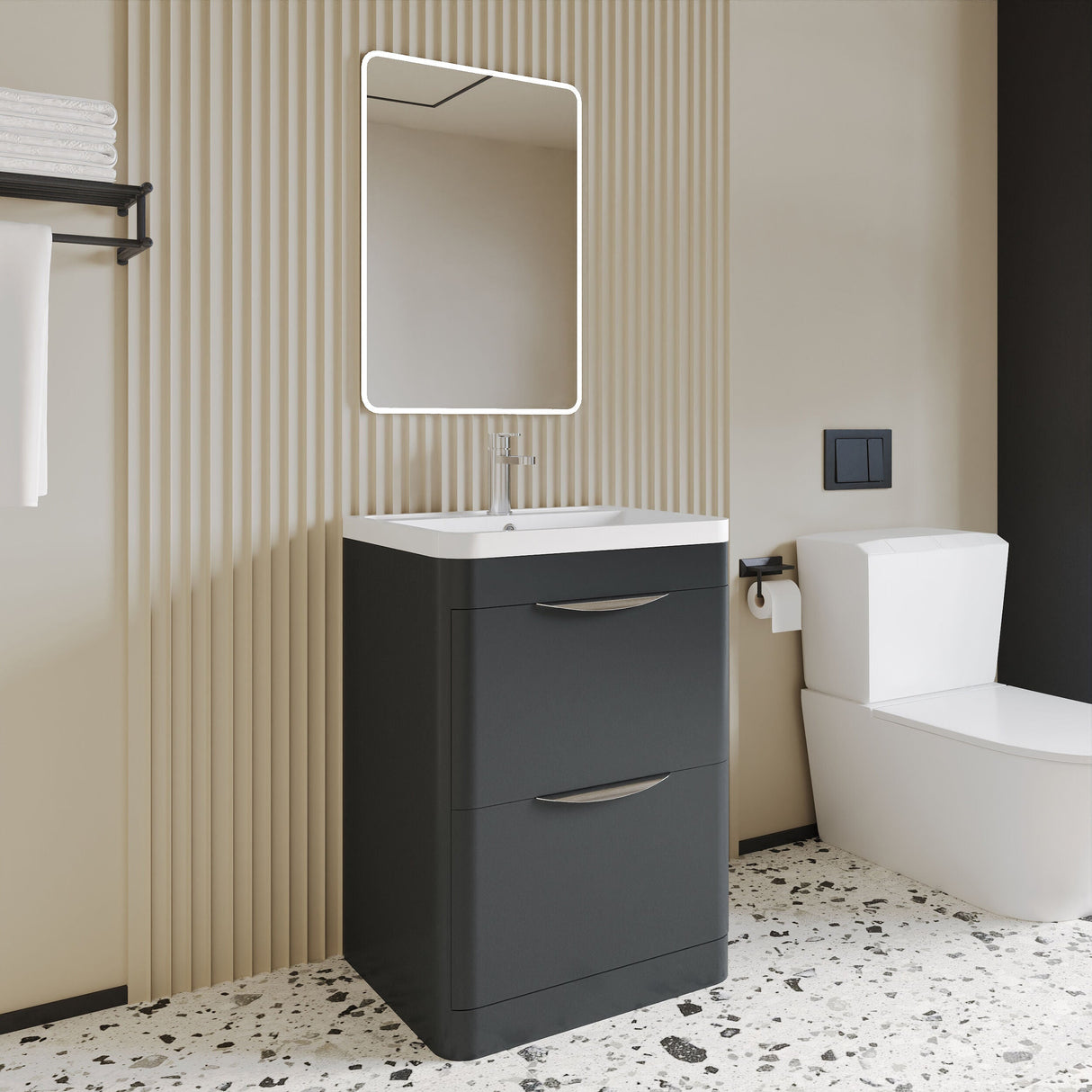 [BFWA1401] Aldershawe Contemporary 2 Drawer Floor Standing Vanity Unit with Basin, Choice of Size and Colour