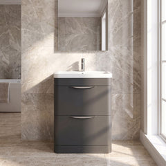 [BFWA1401] Aldershawe Contemporary 2 Drawer Floor Standing Vanity Unit with Basin, Choice of Size and Colour - Silo