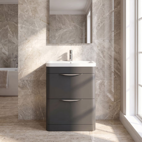 [BFWA1401] Aldershawe Contemporary 2 Drawer Floor Standing Vanity Unit with Basin, Choice of Size and Colour - Silo